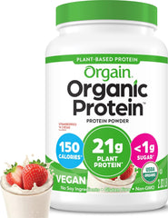 Orgain frente del empaque Fresas y Crema mostrando diseño y tamaño