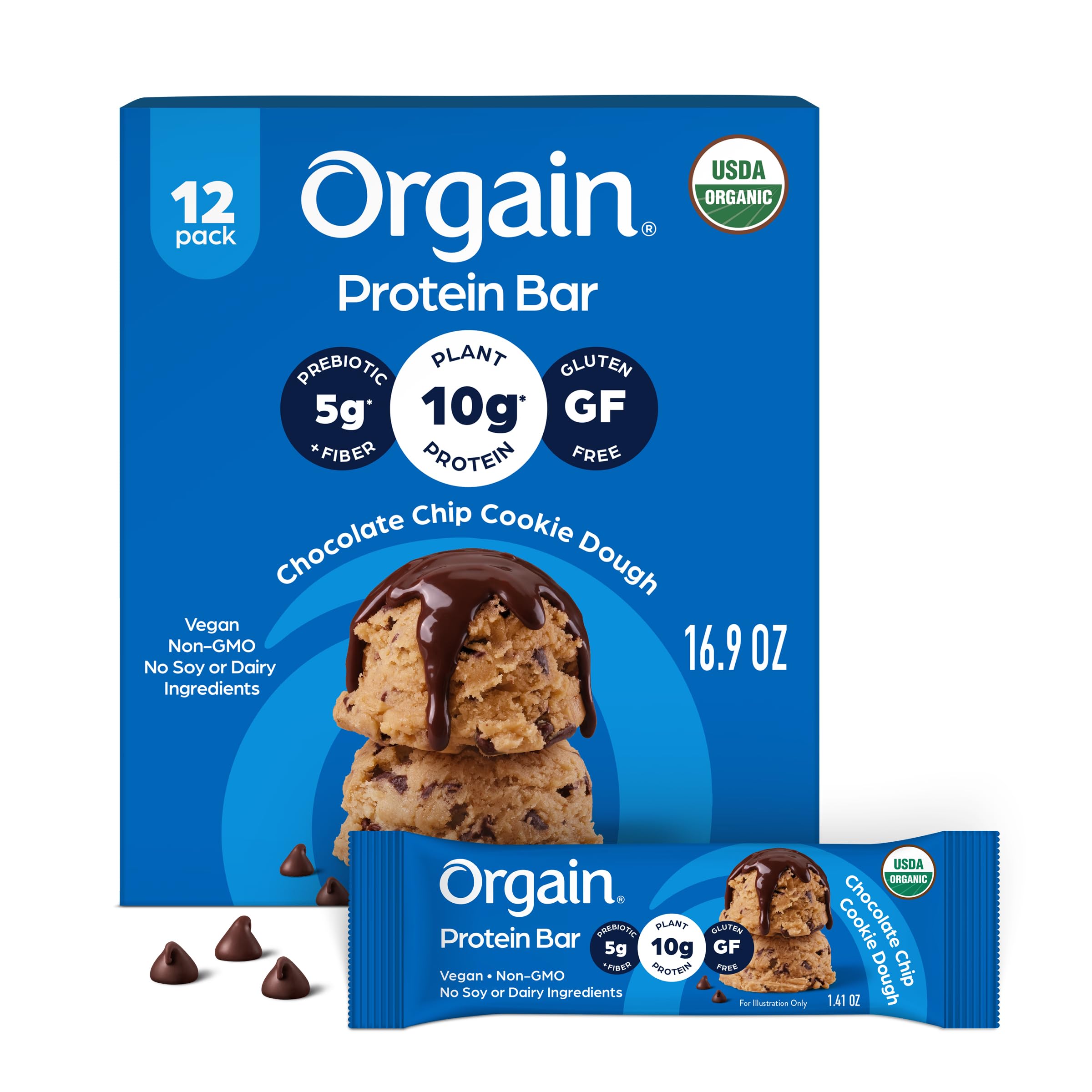 Orgain envase frontal mostrando 12 barritas y aspecto atractivo