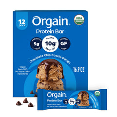 Orgain envase frontal mostrando 12 barritas y aspecto atractivo