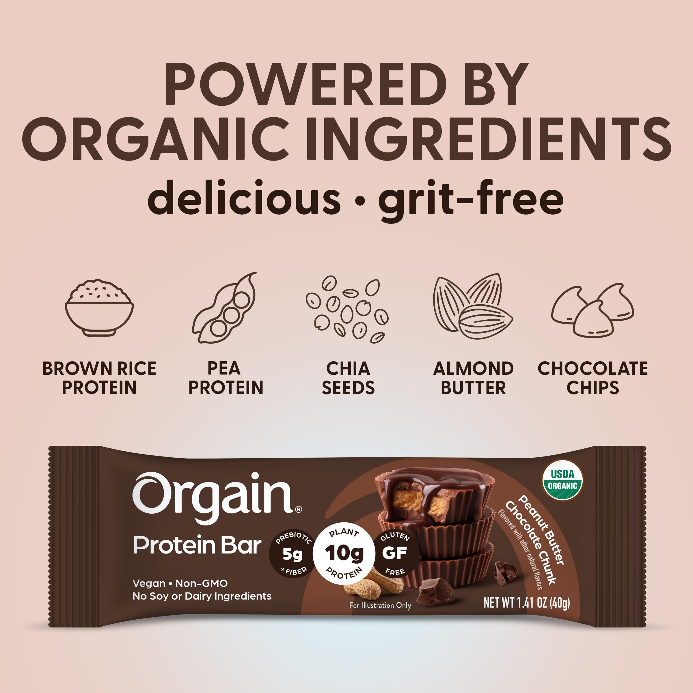 Orgain ingredientes naturales dispuestos que reflejan calidad orgánica
