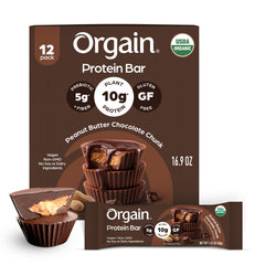 Orgain envase frontal mostrando diseño y beneficios del producto