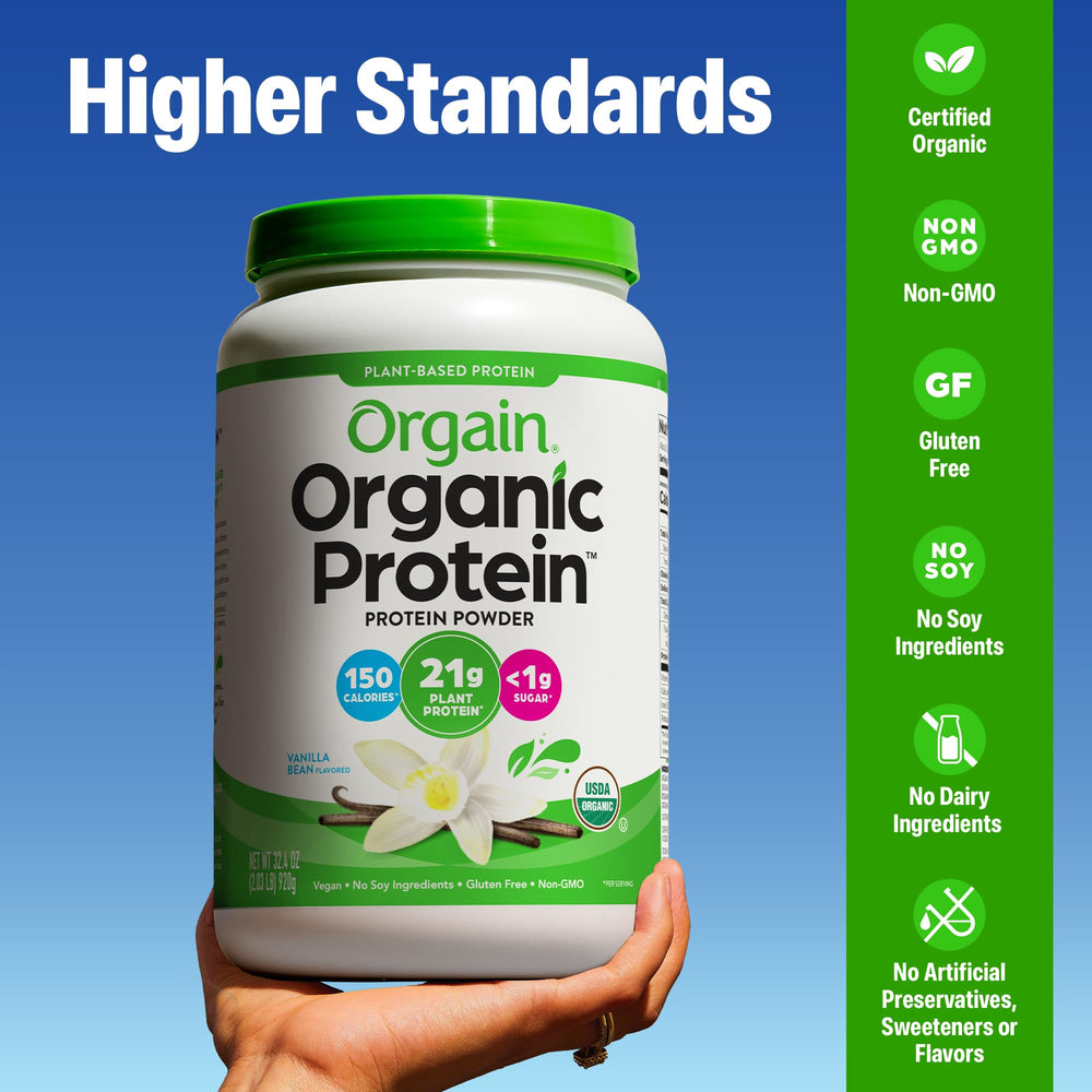 Orgain cucharada con porción de polvo para medir proteína fácilmente