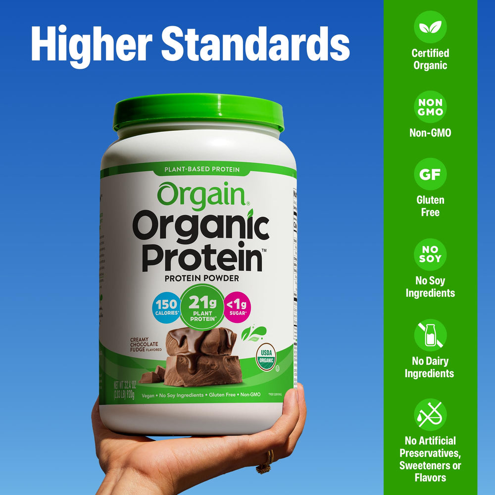 Orgain etiqueta nutricional y ración visible para información clara