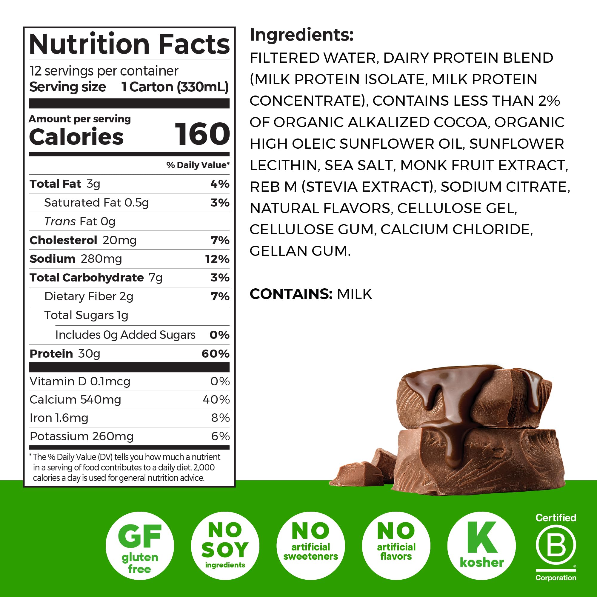 Orgain etiqueta nutricional enfocada en 30 g de proteína y 5 g BCAA