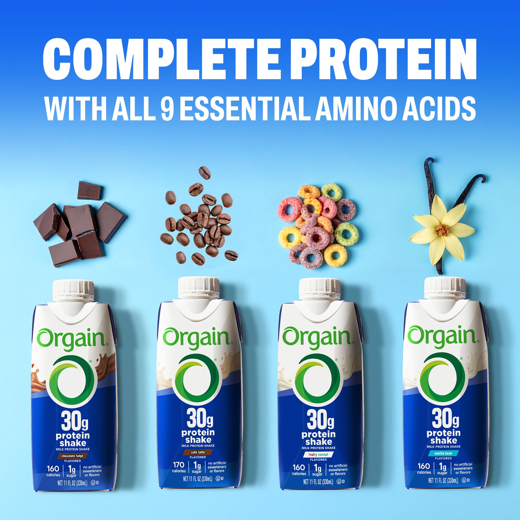 Orgain envase lateral con sello kosher y ausencia de carragenina