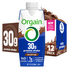 Orgain paquete frontal mostrando 12 batidos para nutrición práctica