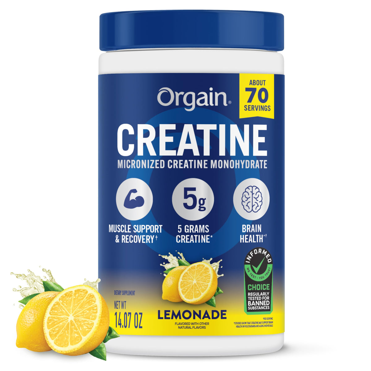 Orgain envase frontal sabor limonada mostrando diseño y beneficios