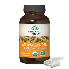 ORGANIC INDIA envase frontal del suplemento muestra el diseño y beneficios