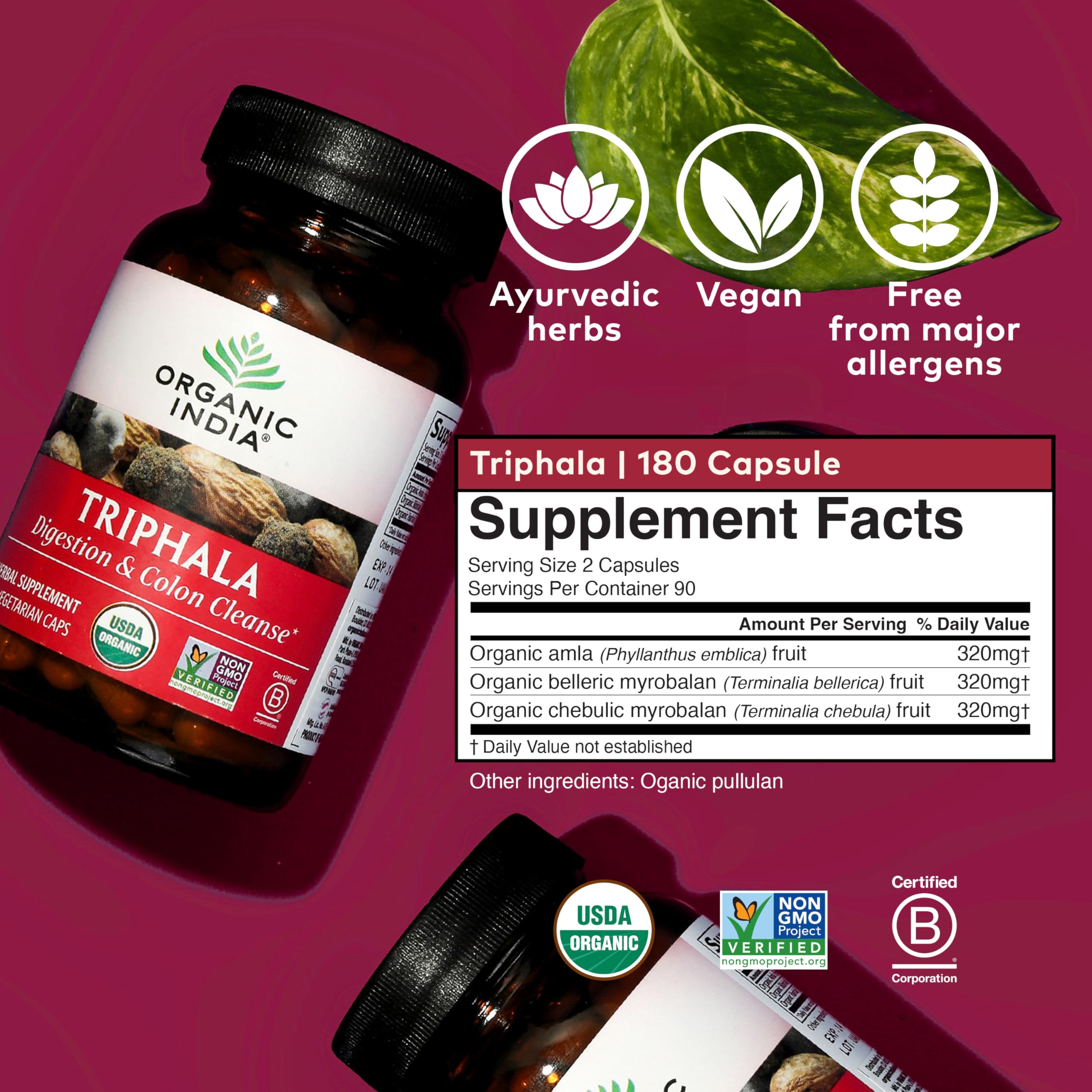 Organic India etiqueta nutricional legible con ingredientes y certificaciones