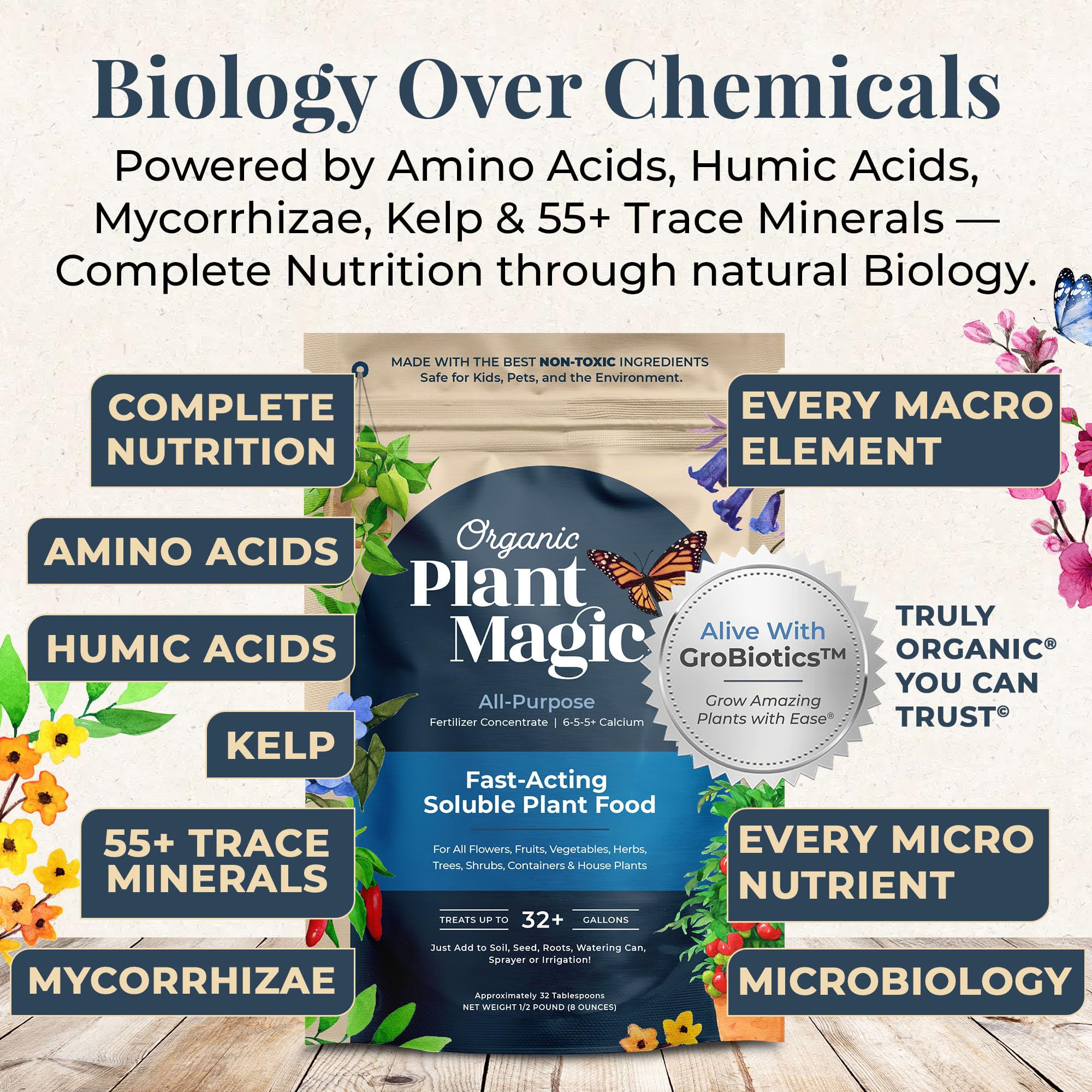 Organic Plant Magic ilustración de micorrizas y bacterias beneficiosas
