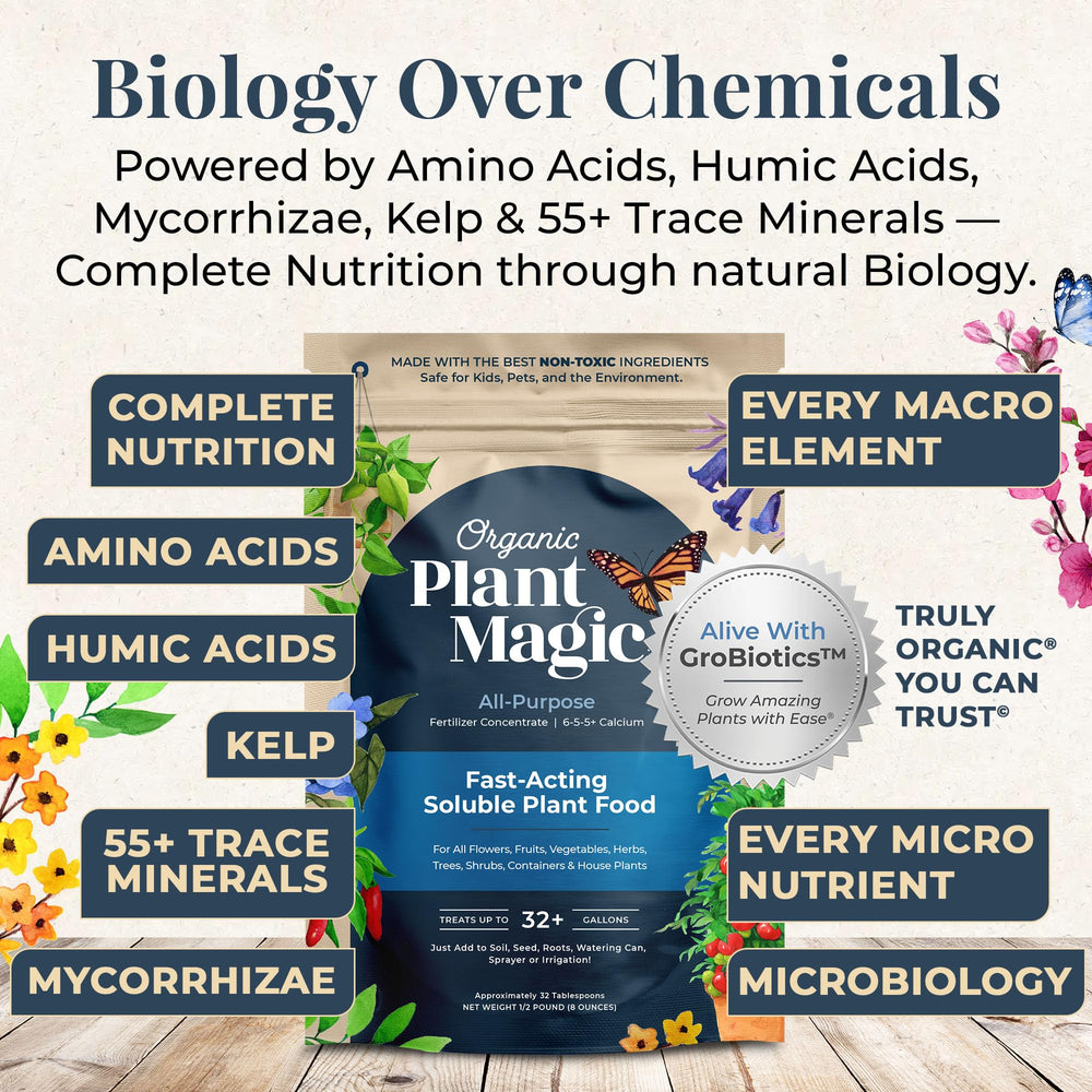 Organic Plant Magic ilustración de micorrizas y bacterias beneficiosas