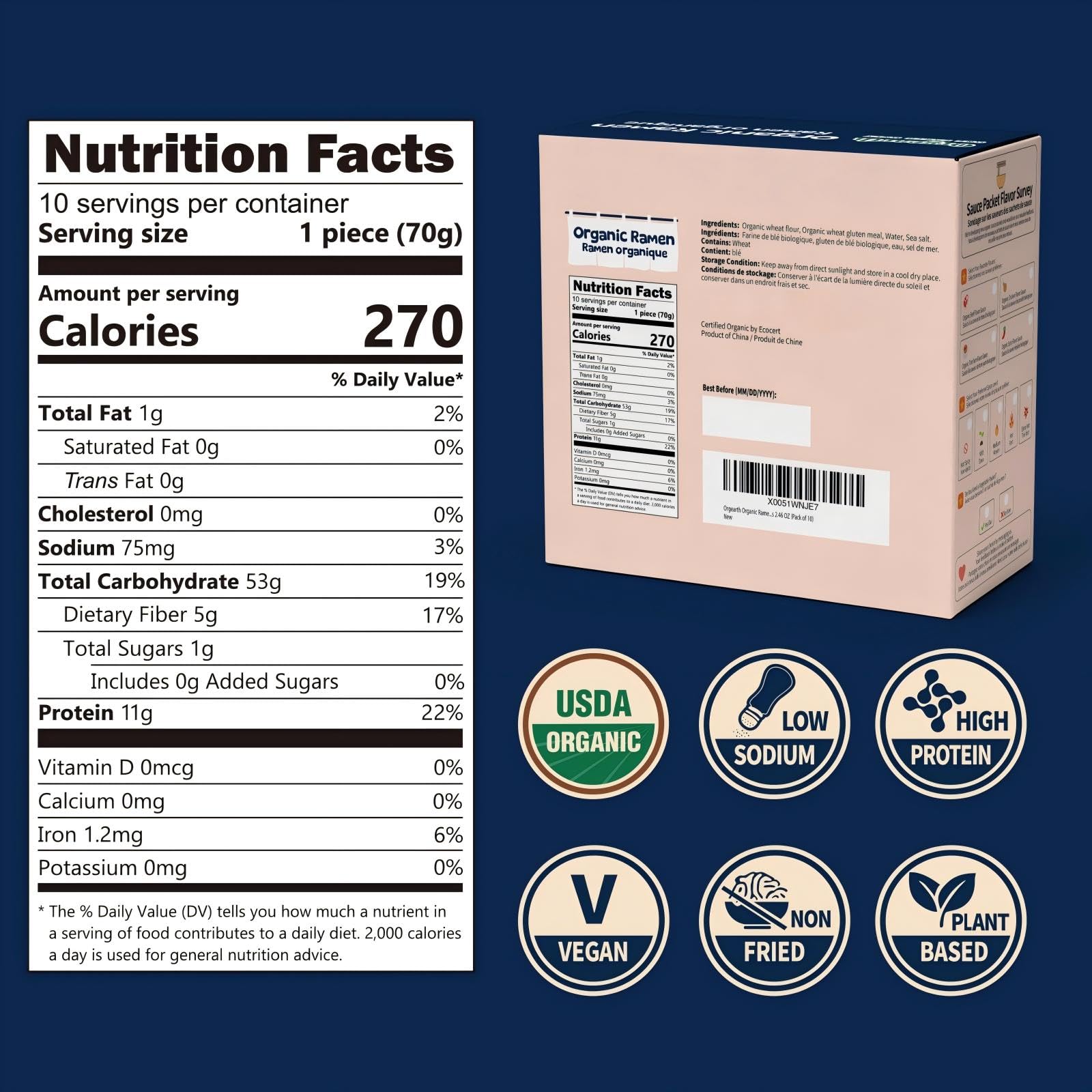 Orgearth etiqueta de ingredientes orgánicos y información nutricional clara