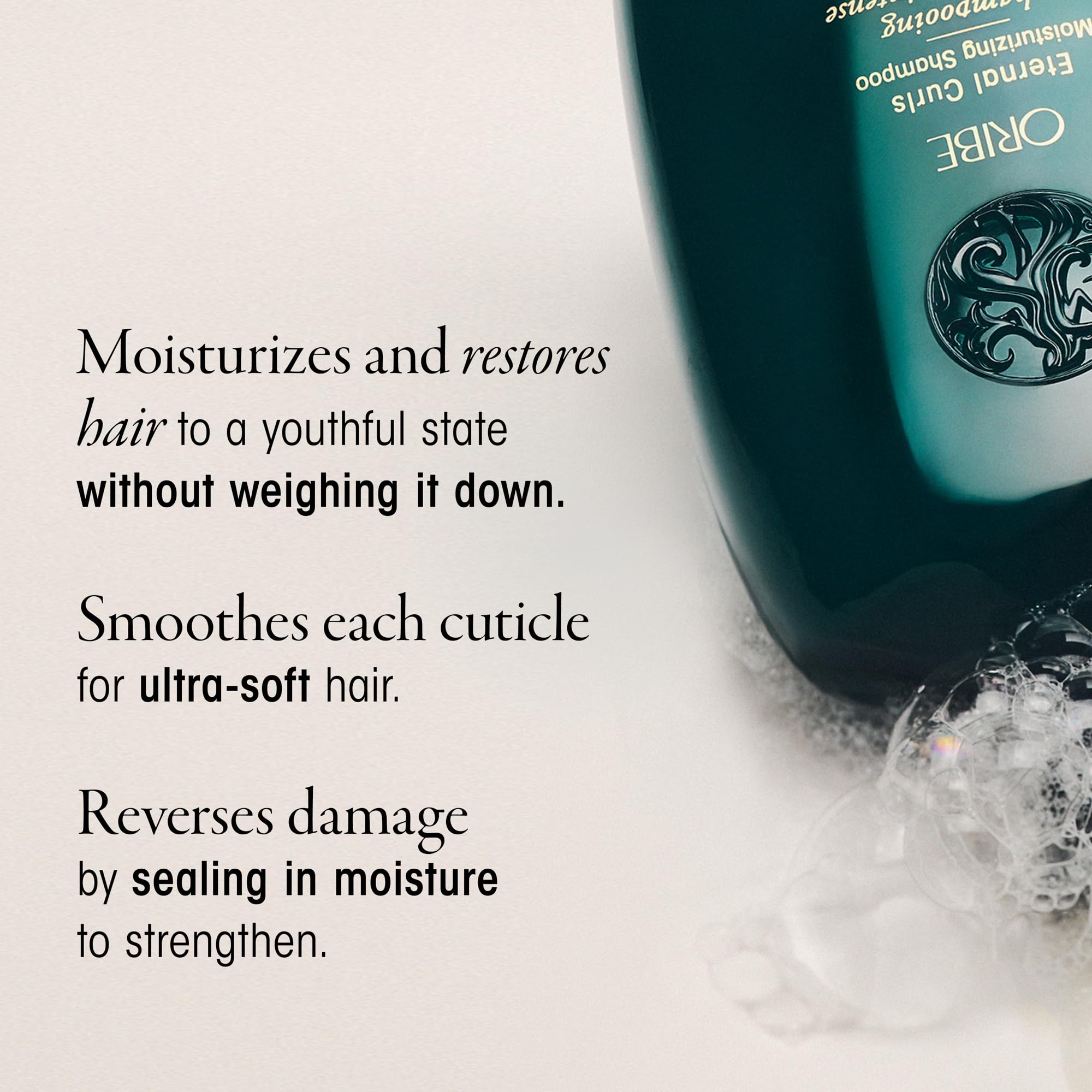 Oribe Eternal Curls al lado de una regla para comparar 8.5oz, confirma cantidad