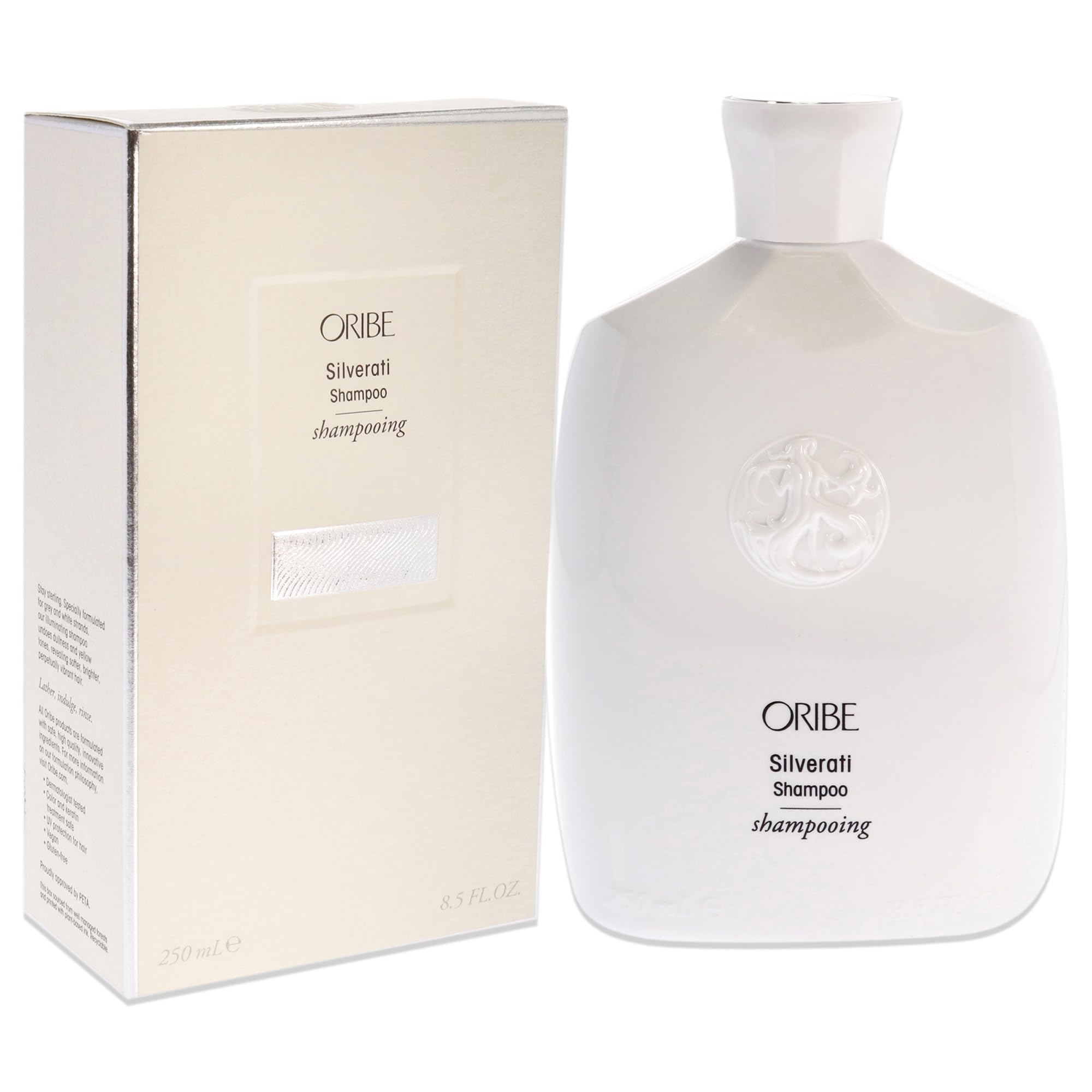 Oribe Silverati detalle de etiqueta con ingredientes y beneficios visibles