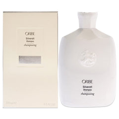 Oribe Silverati frente botella brillante mostrando diseño premium y protección