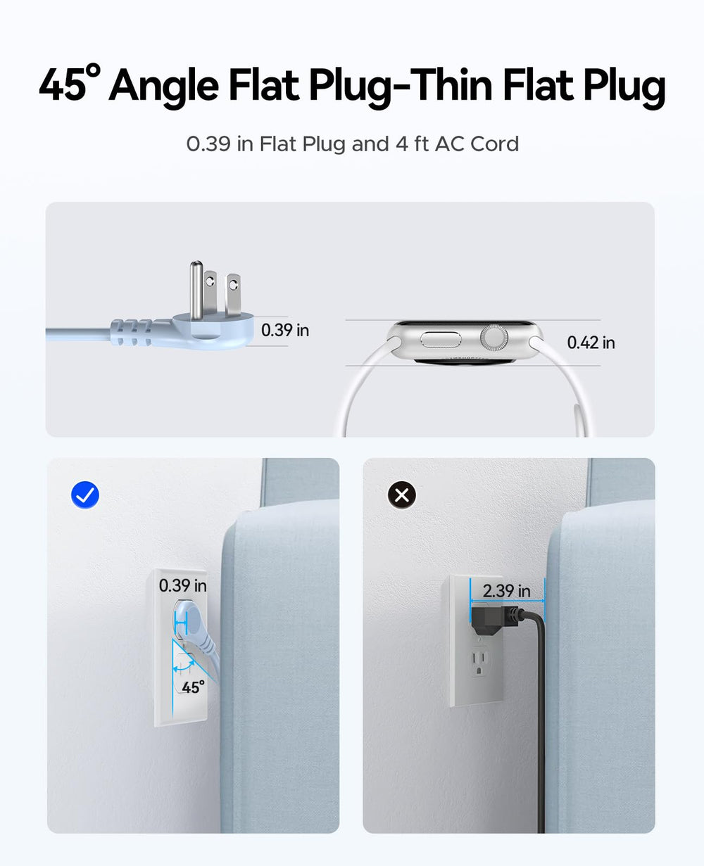 ORICO cable plano de 4ft y enchufe en ángulo para ahorrar espacio detrás de muebles