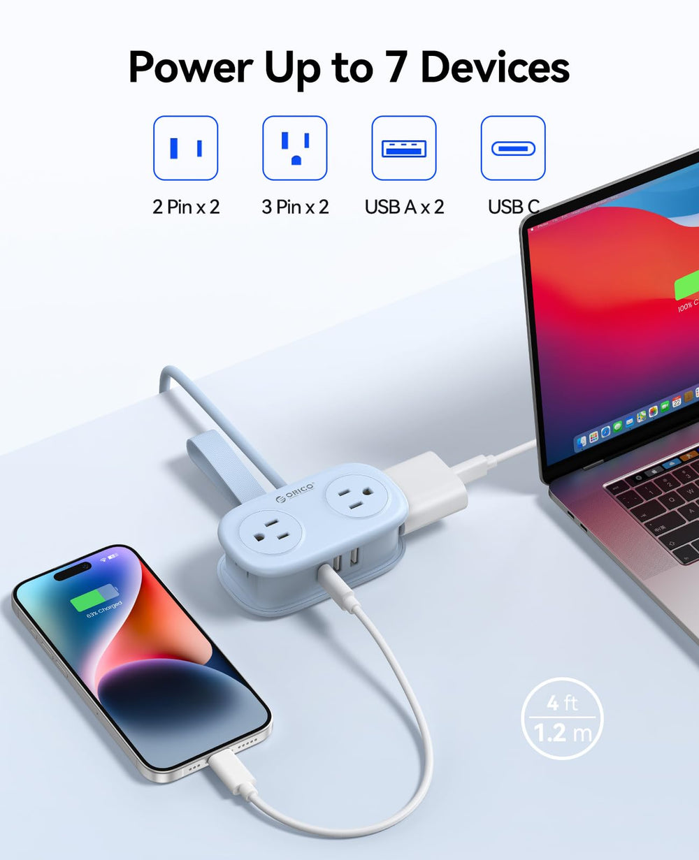 ORICO enfoque en puertos USB-A y USB-C que permiten carga simultánea eficiente