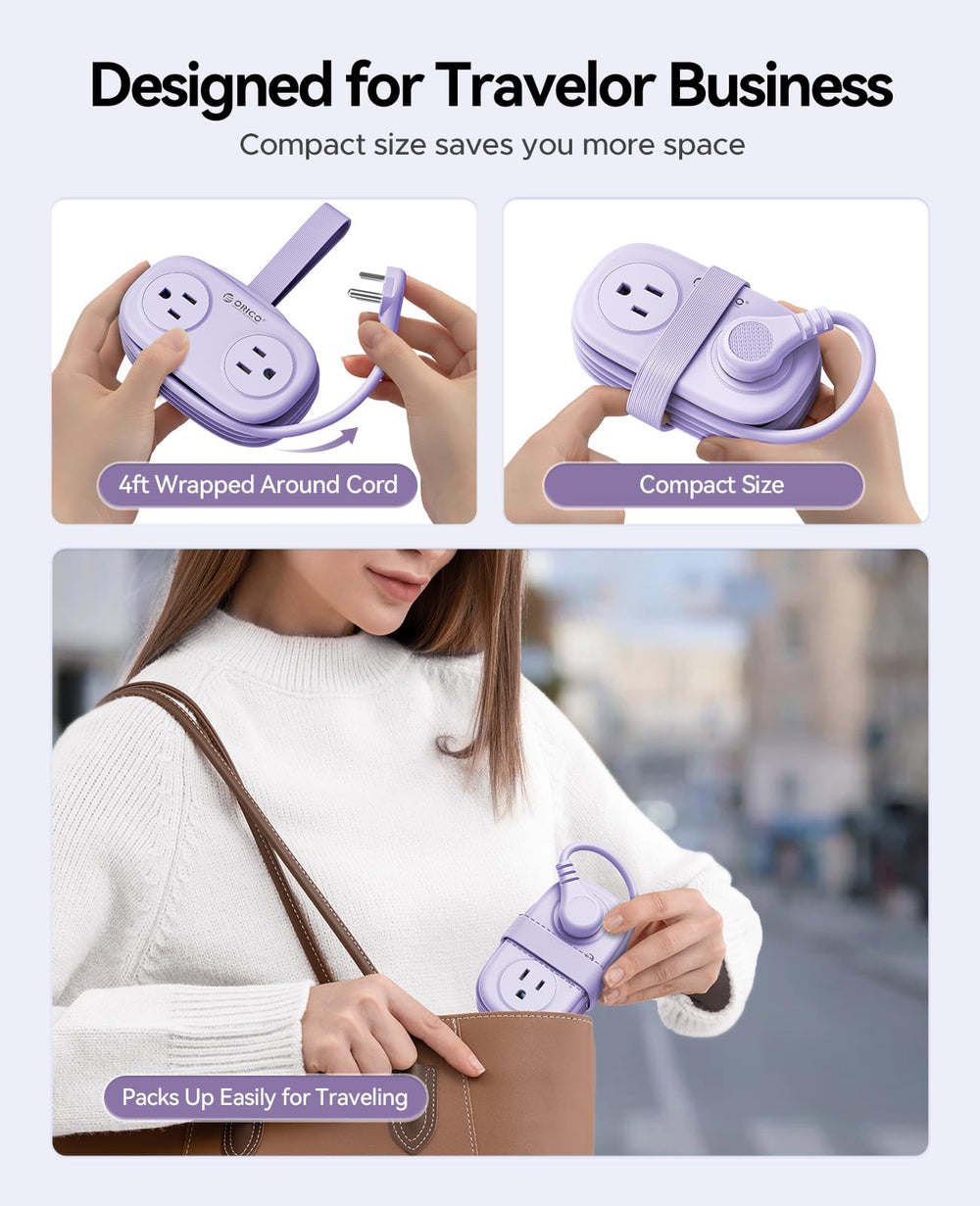 ORICO Purple Cruise detalle del cable plano de 4 ft con ángulo de 45°, ahorro de espacio