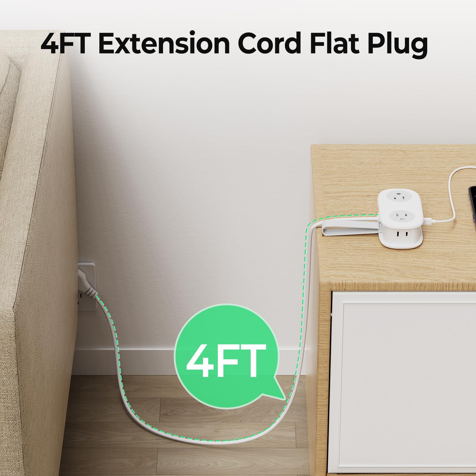ORICO regleta en uso en habitación de hotel, carga varios gadgets