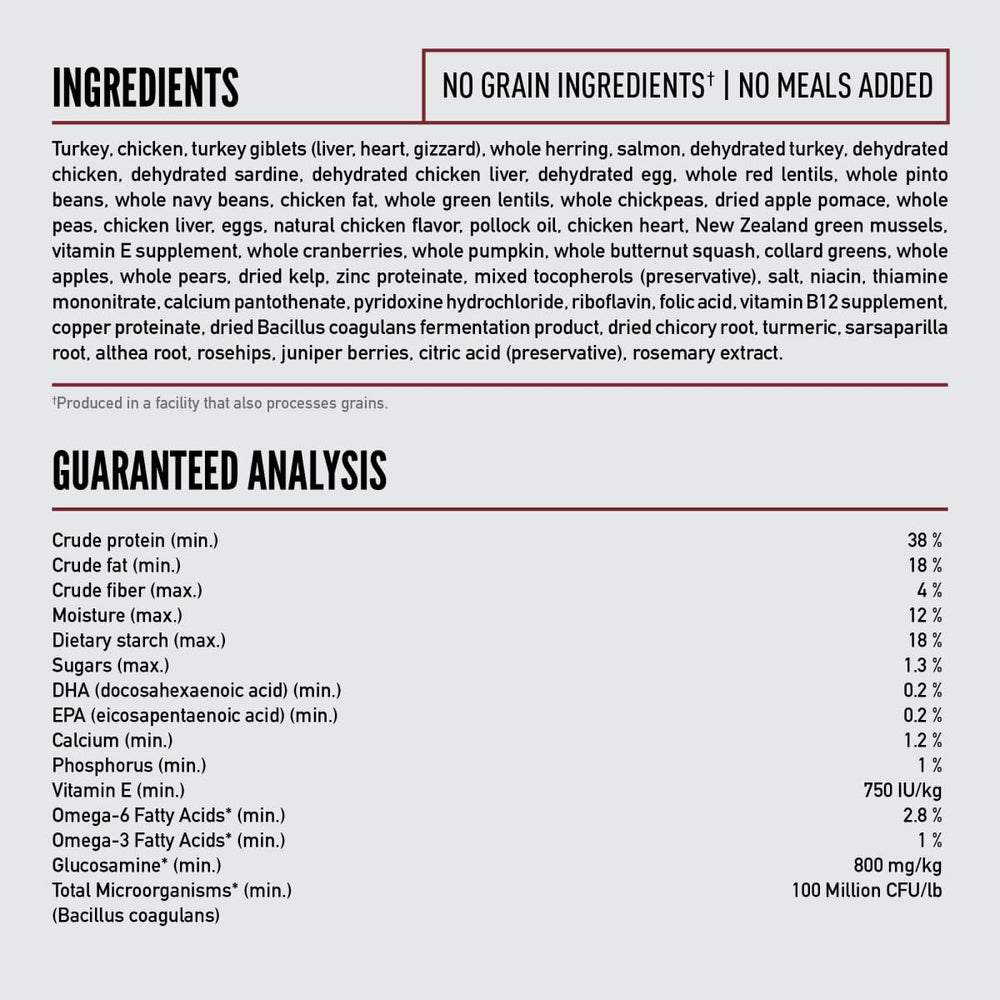 ORIJEN etiqueta nutricional ampliada, claridad en ingredientes y análisis