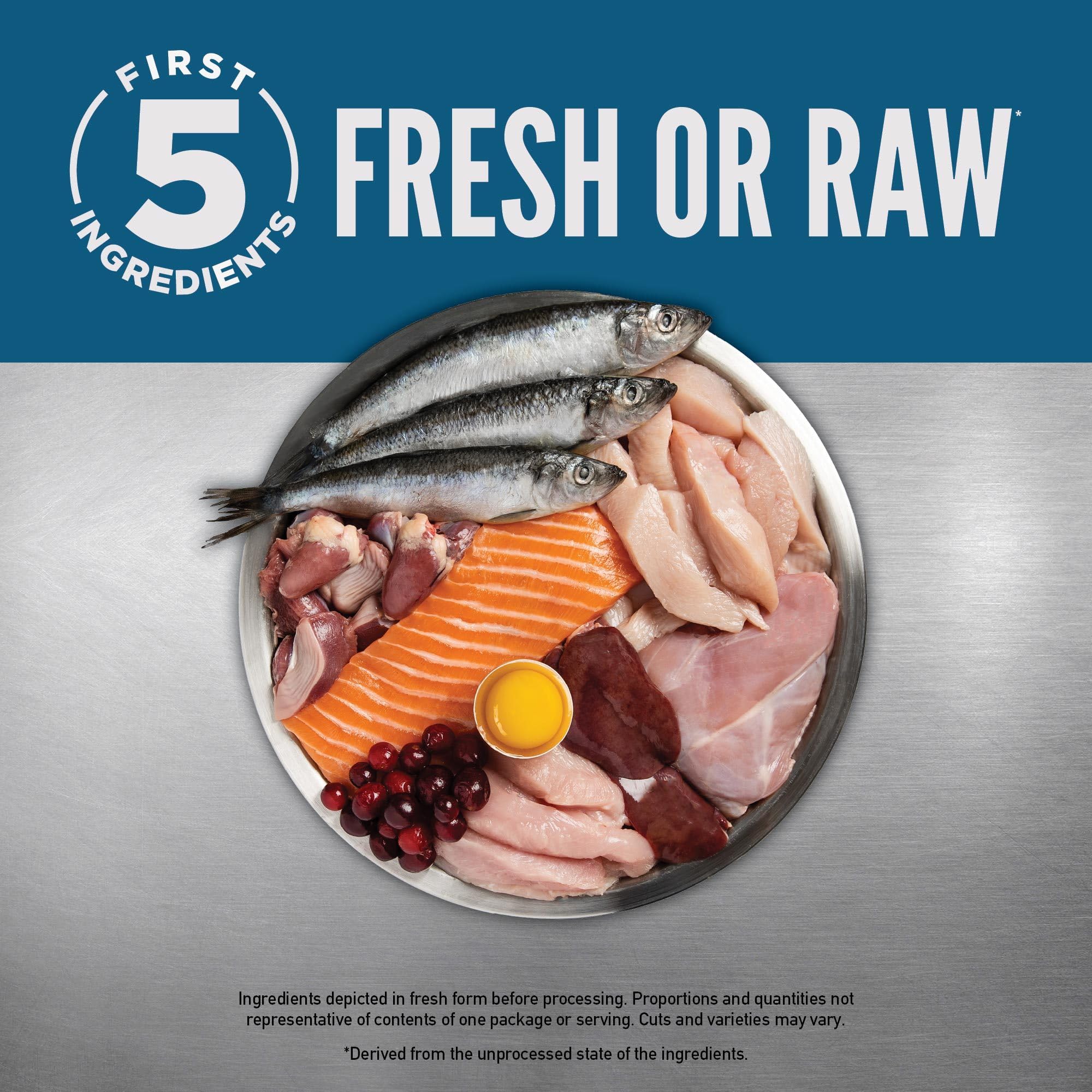 ORIJEN ingredientes frescos en plato demostrando origen animal