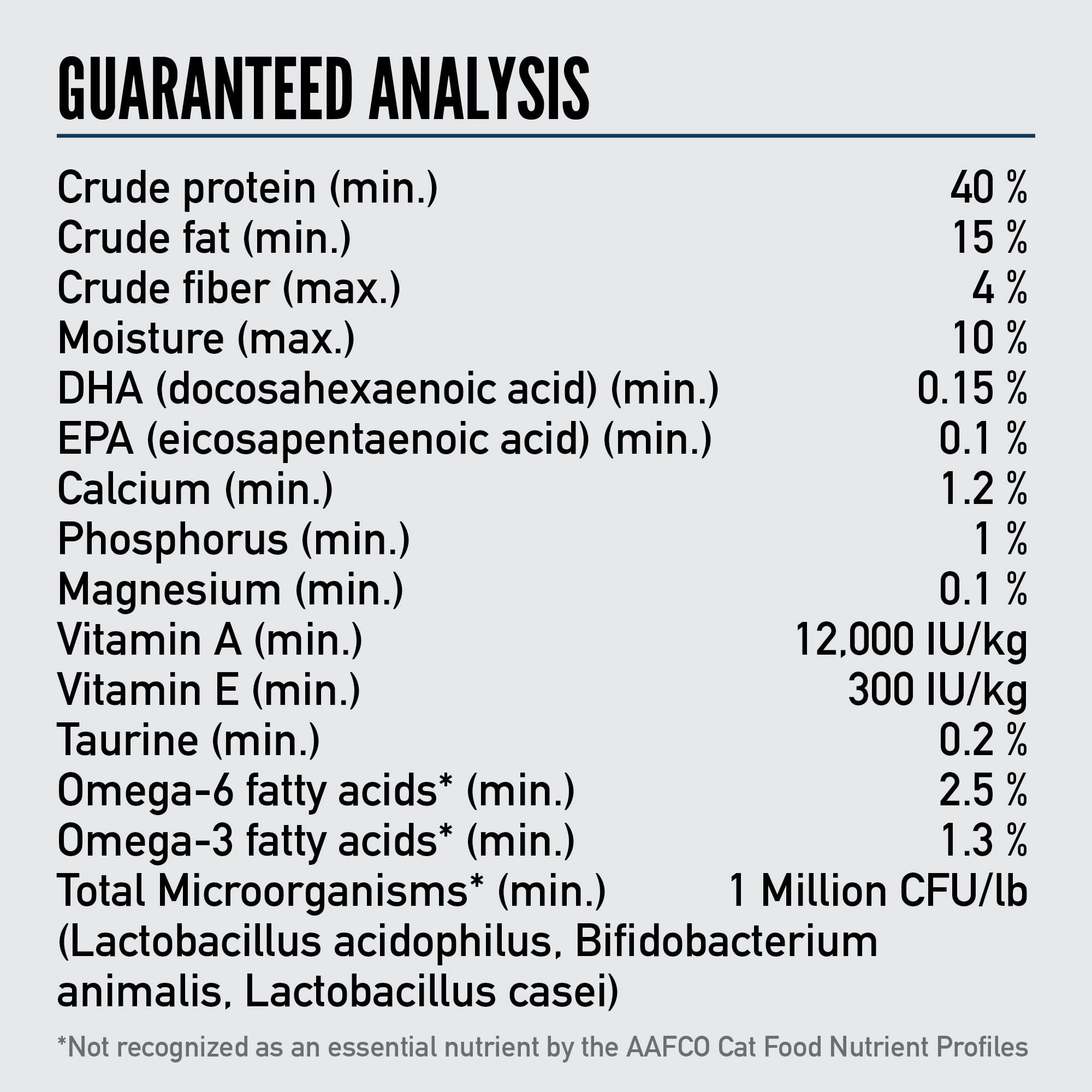 ORIJEN etiqueta nutricional con detalles de ingredientes y análisis