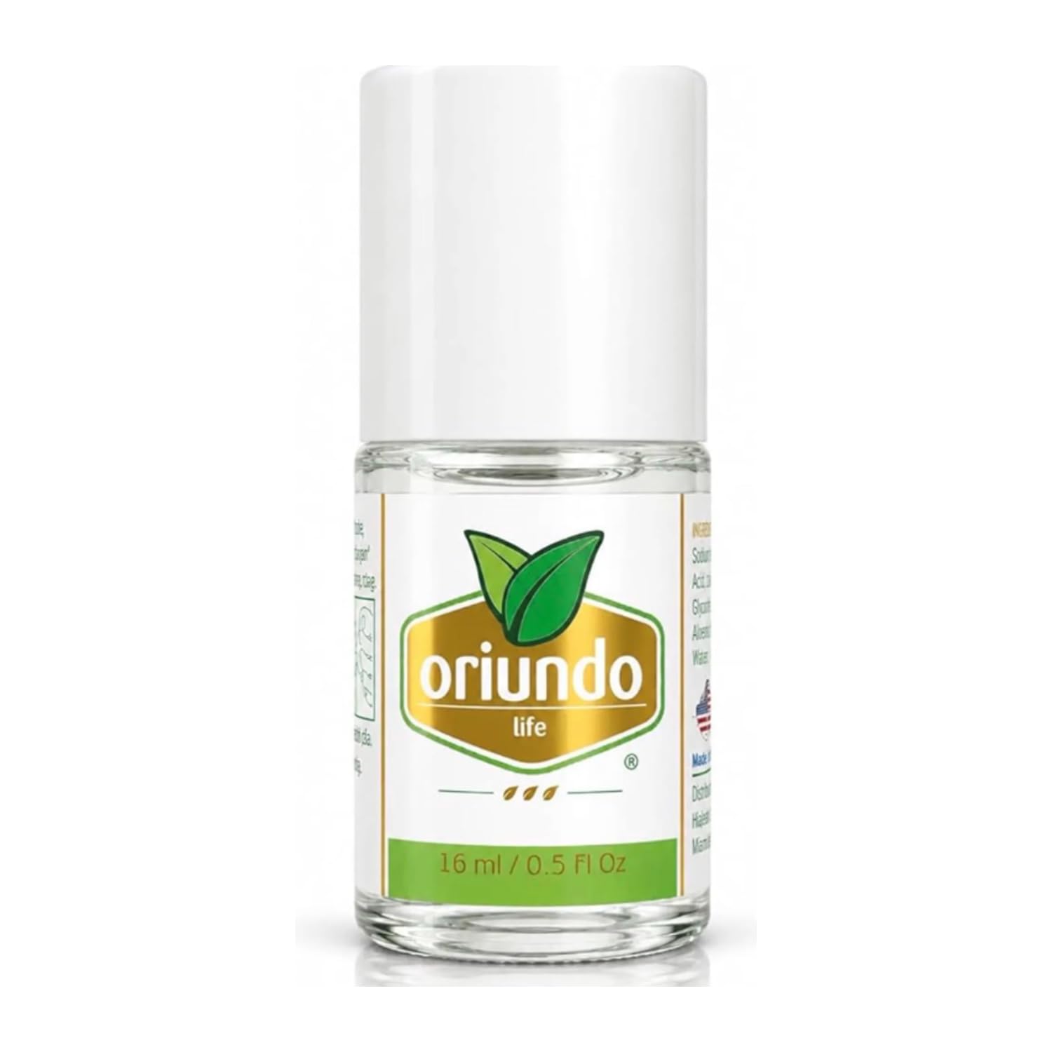 oriundo life frasco delantero mostrando etiqueta y volumen 0.5 oz, fácil identificación