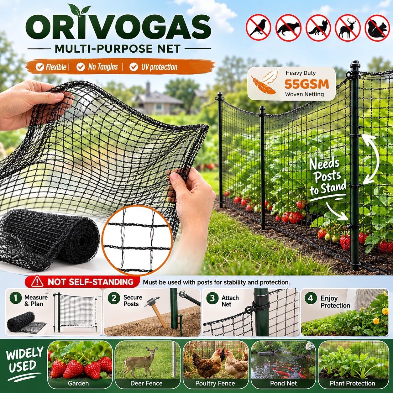 ORIVOGAS close-up of 55gsm HDPE weave showing tear resistance benefit