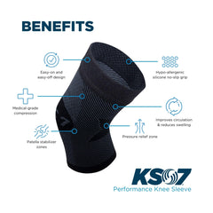 OrthoSleeve KS7 en rodilla durante deporte mostrando estabilidad al moverse