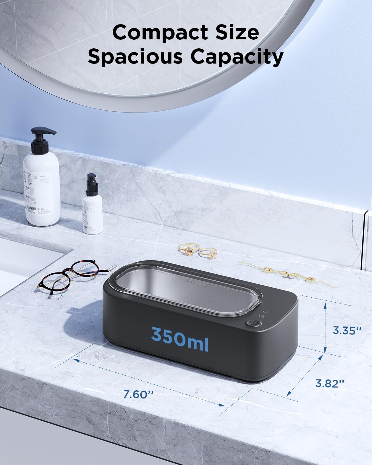 OSLTWI comparación de tamaño junto a una taza para ver capacidad real y portabilidad