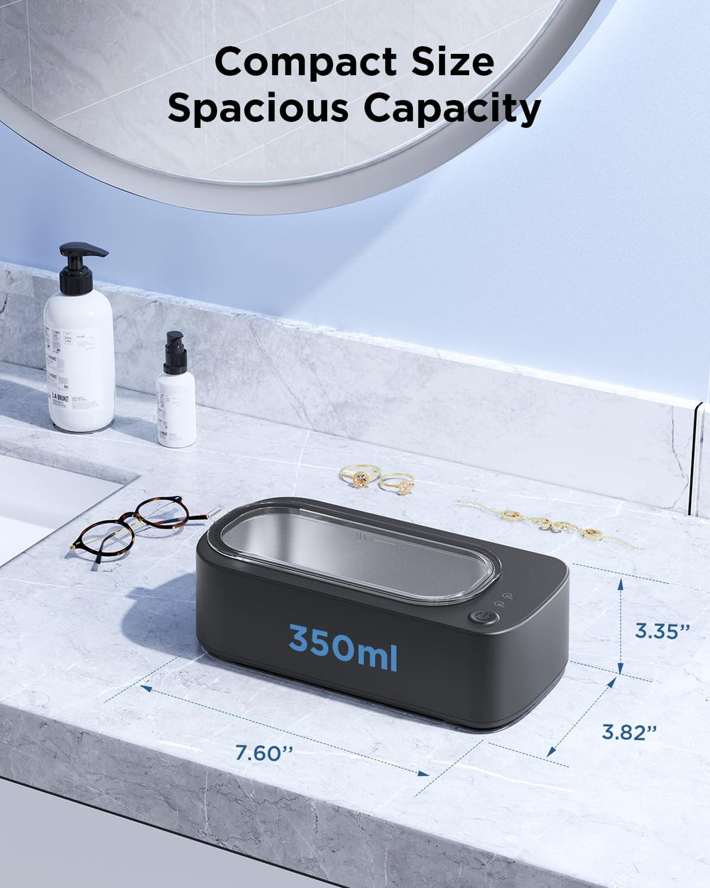OSLTWI comparación de tamaño junto a una taza para ver capacidad real y portabilidad