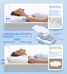 Osteo almohada en uso con persona durmiendo de lado mostrando apoyo estable
