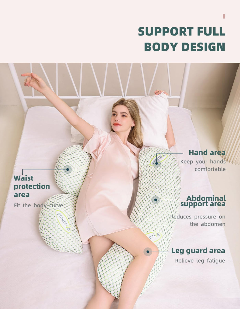 Oternal en uso durmiendo lateralmente con soporte estable para barriga