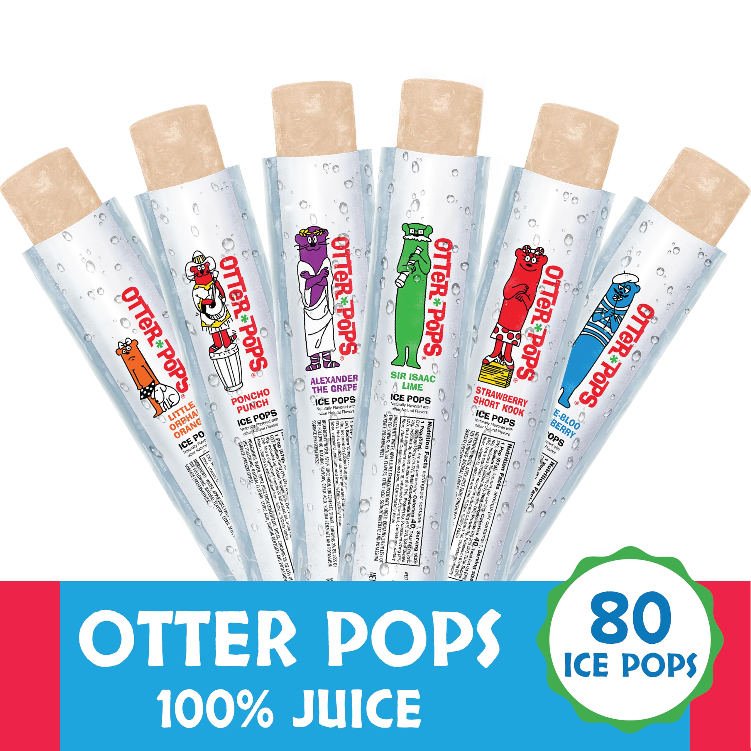 Otter Pops paleta fuera del envase mostrando color natural y frescura