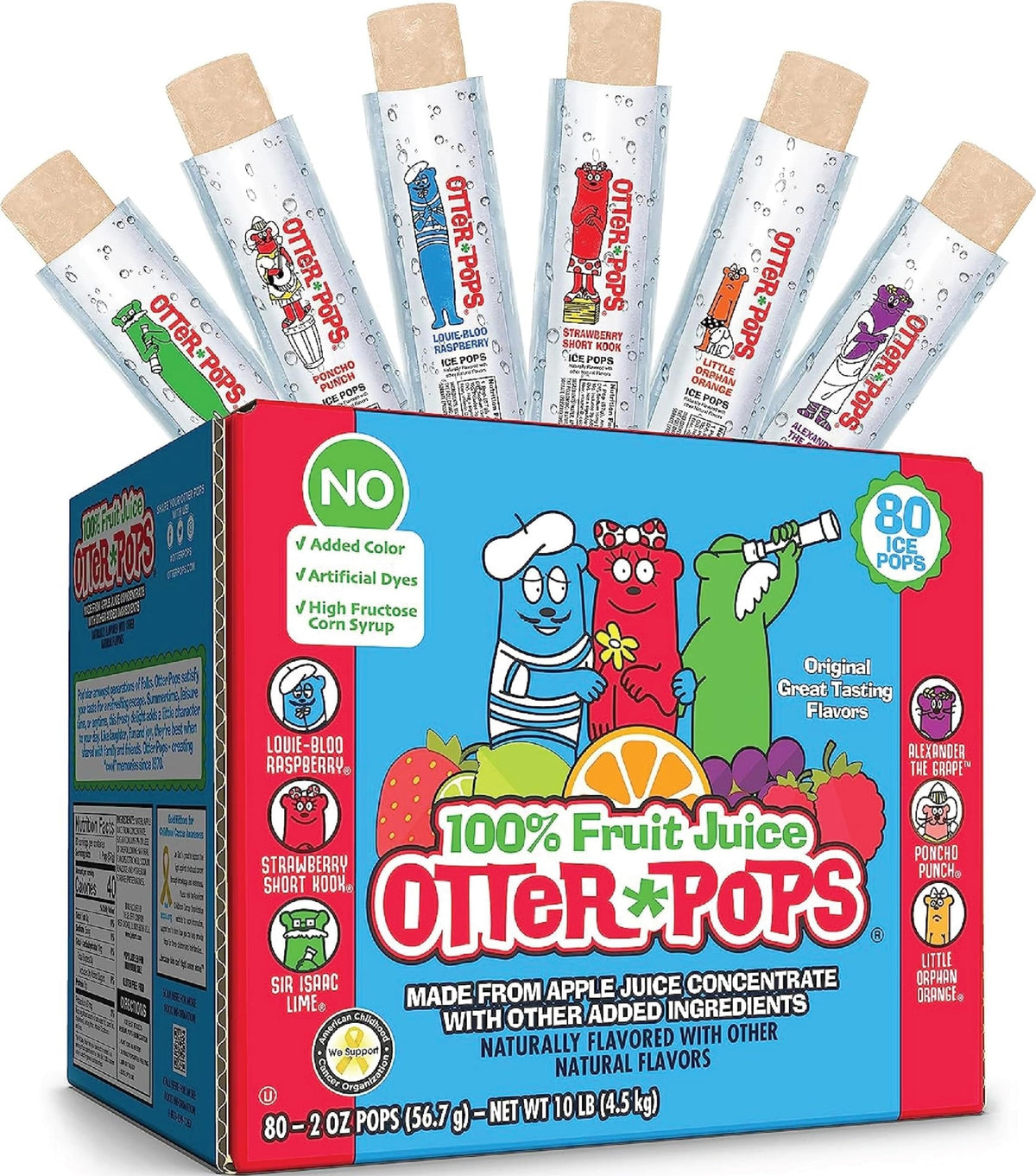 Otter Pops paquete frente con 80 paletas, conveniencia familiar