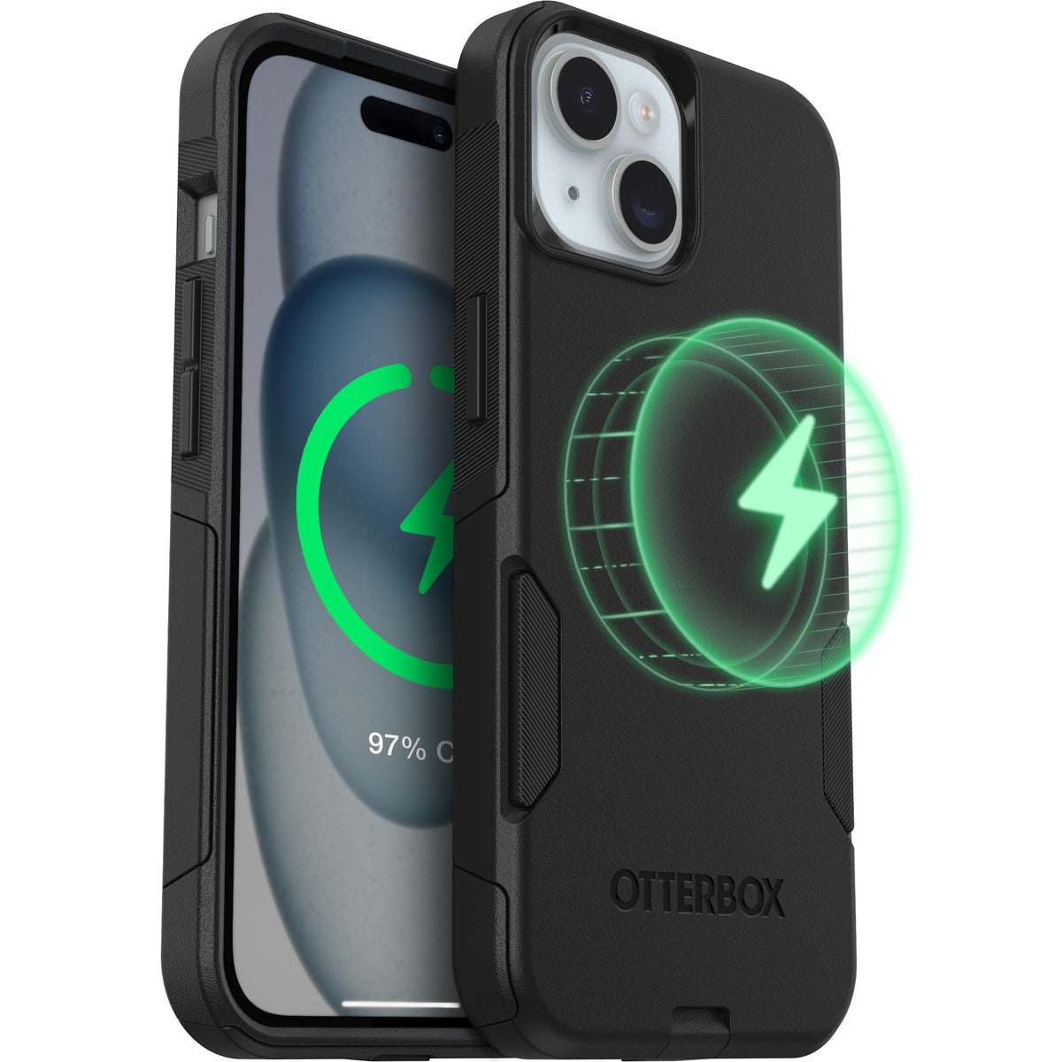 OtterBox vista frontal negro mostrando acabado profesional y protección
