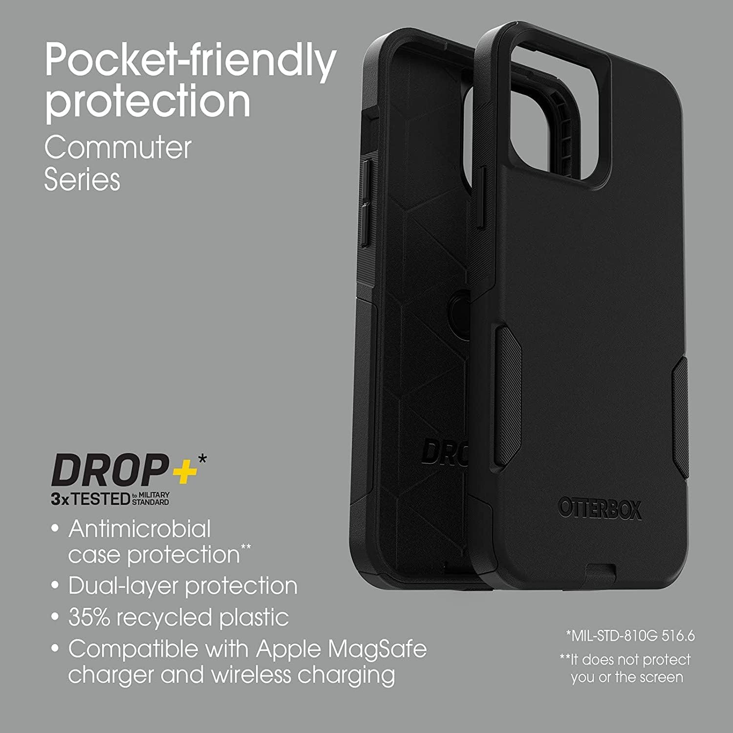 OtterBox on table with wireless charger showing charging compatibility