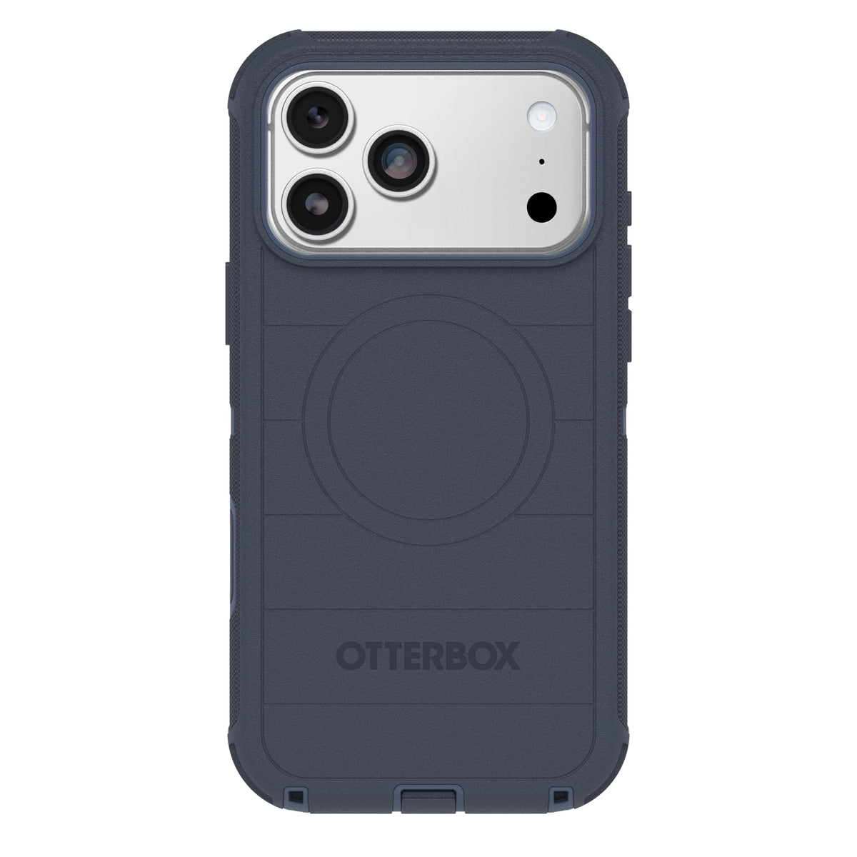 OtterBox Defender Pro frontal azul mostrando ajuste preciso y protección