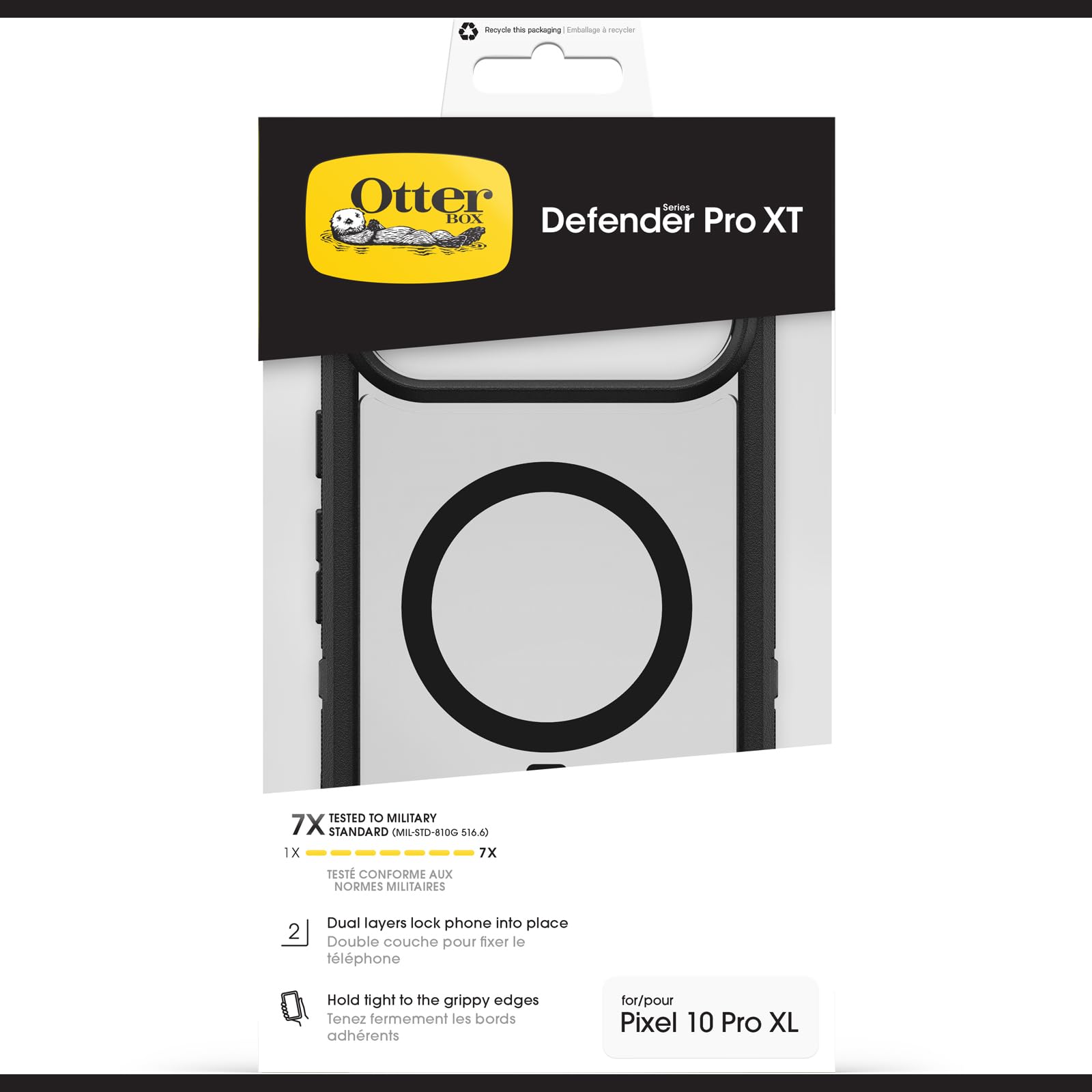 OtterBox funda junto a Pixel 10 Pro XL mostrando tamaño y perfil delgado