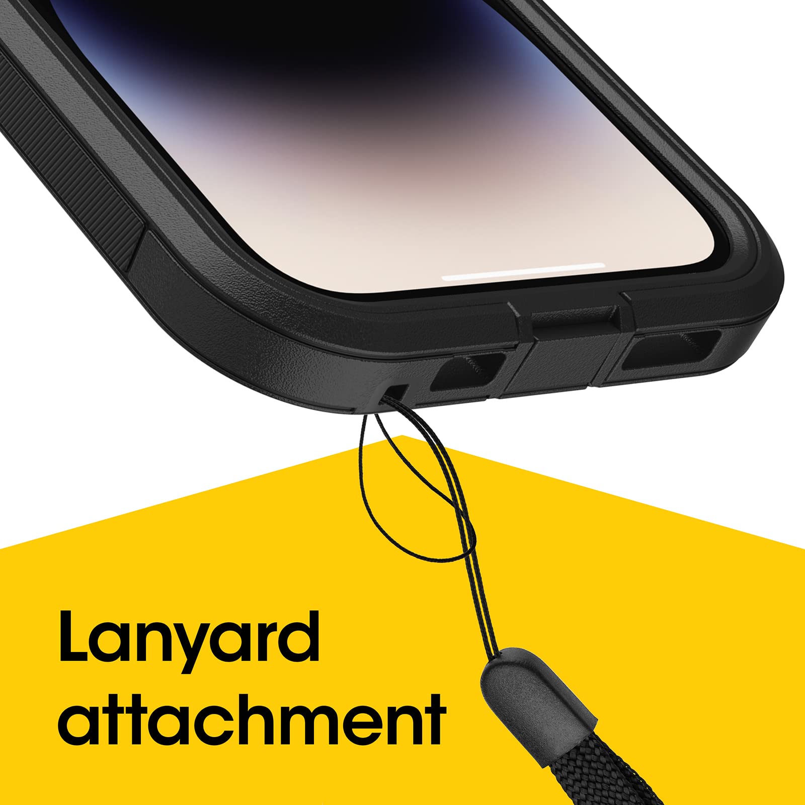 OtterBox Defender Series XT al lado del iPhone 14 Pro Max para comparar tamaño real