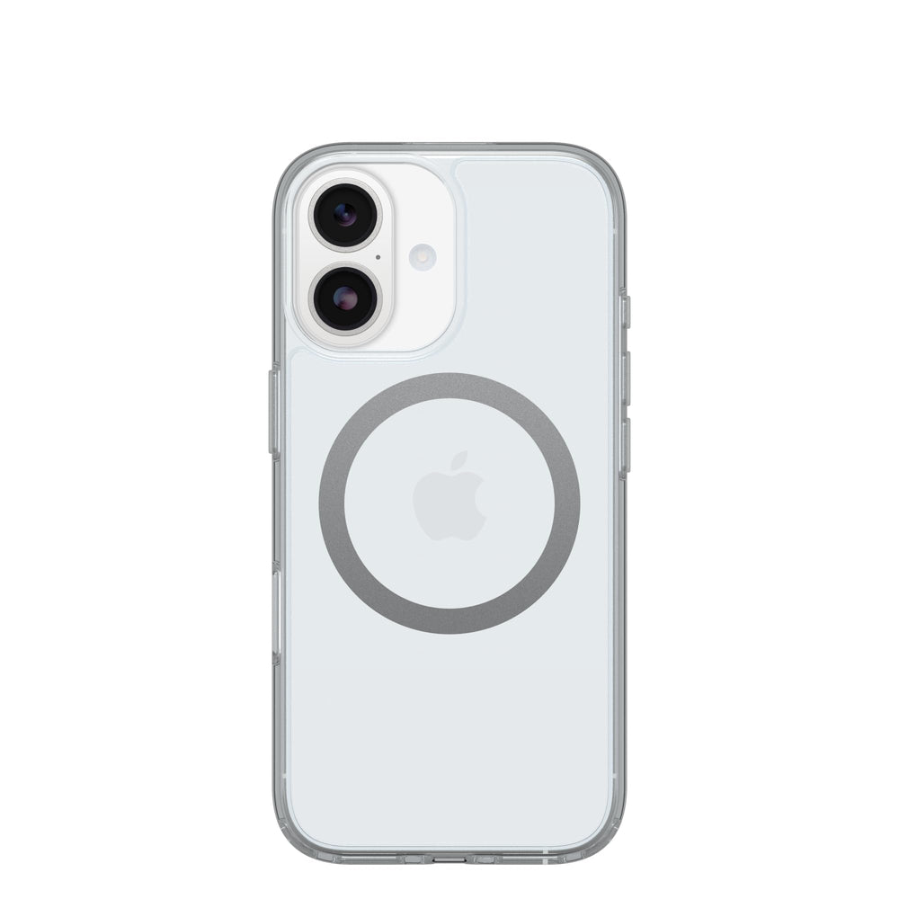 OtterBox Symmetry Series frontal transparente mostrando el iPhone 17 y su diseño visible