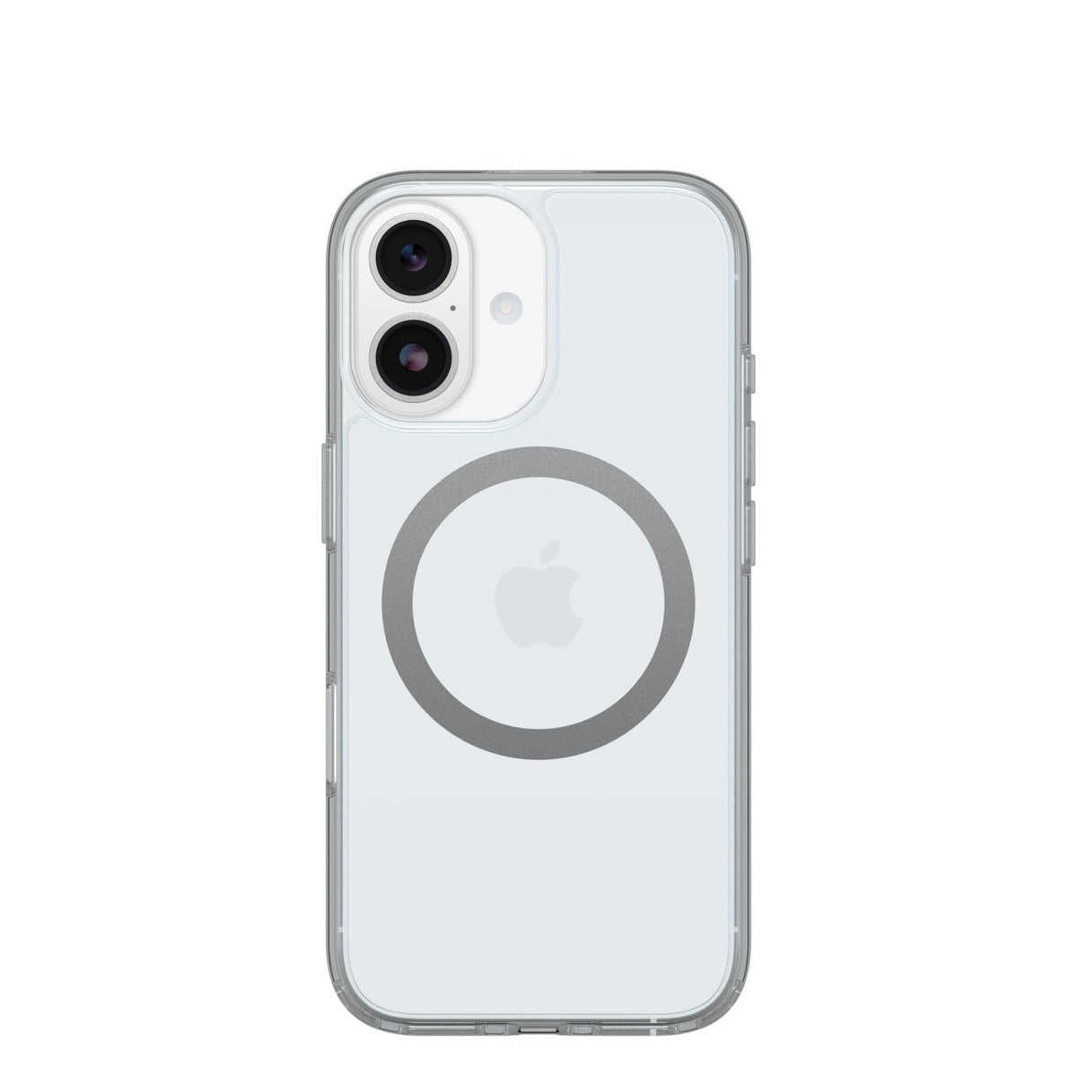 OtterBox Symmetry Series frontal transparente mostrando el iPhone 17 y su diseño visible