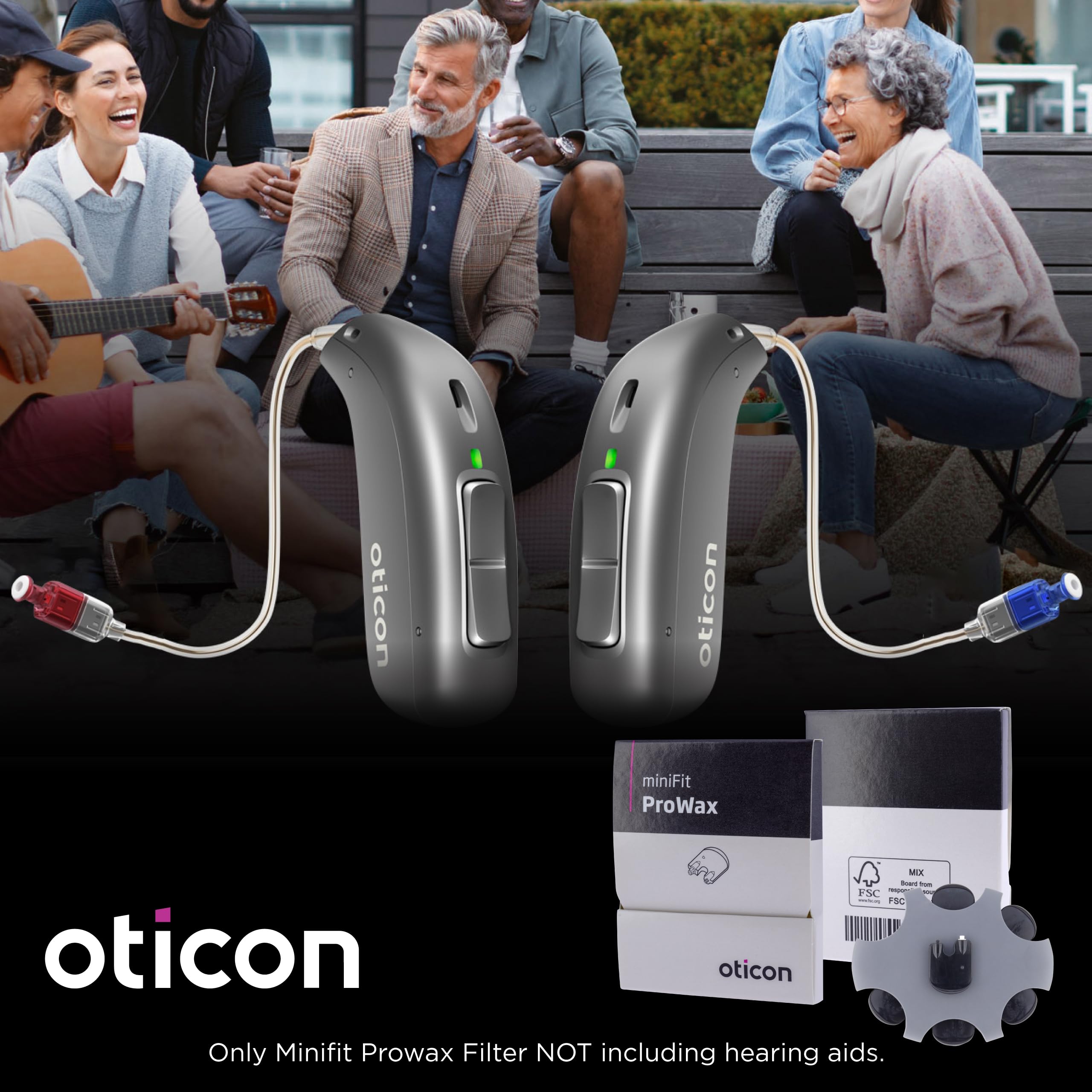 Otto Tech Oticon interior del paquete con dos blísters y 12 filtros listos para uso