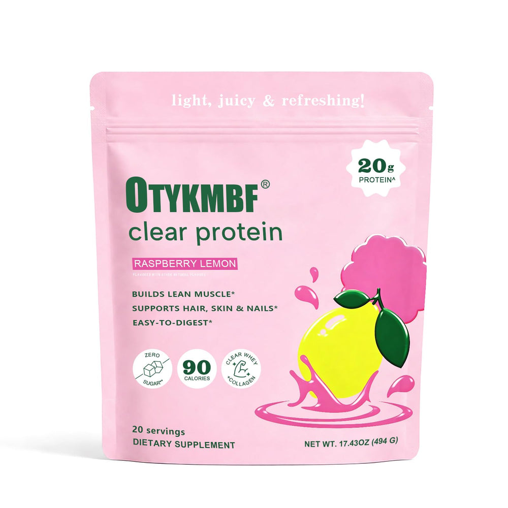 OTYKMBF frente del empaque mostrando sabor frambuesa-limón y beneficios