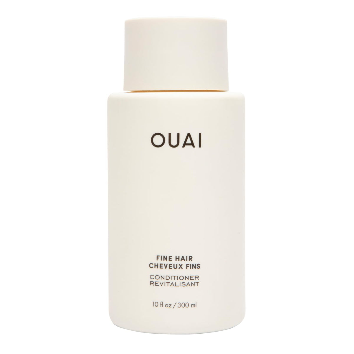 OUAI frasco frontal mostrando diseño y volumen del acondicionador