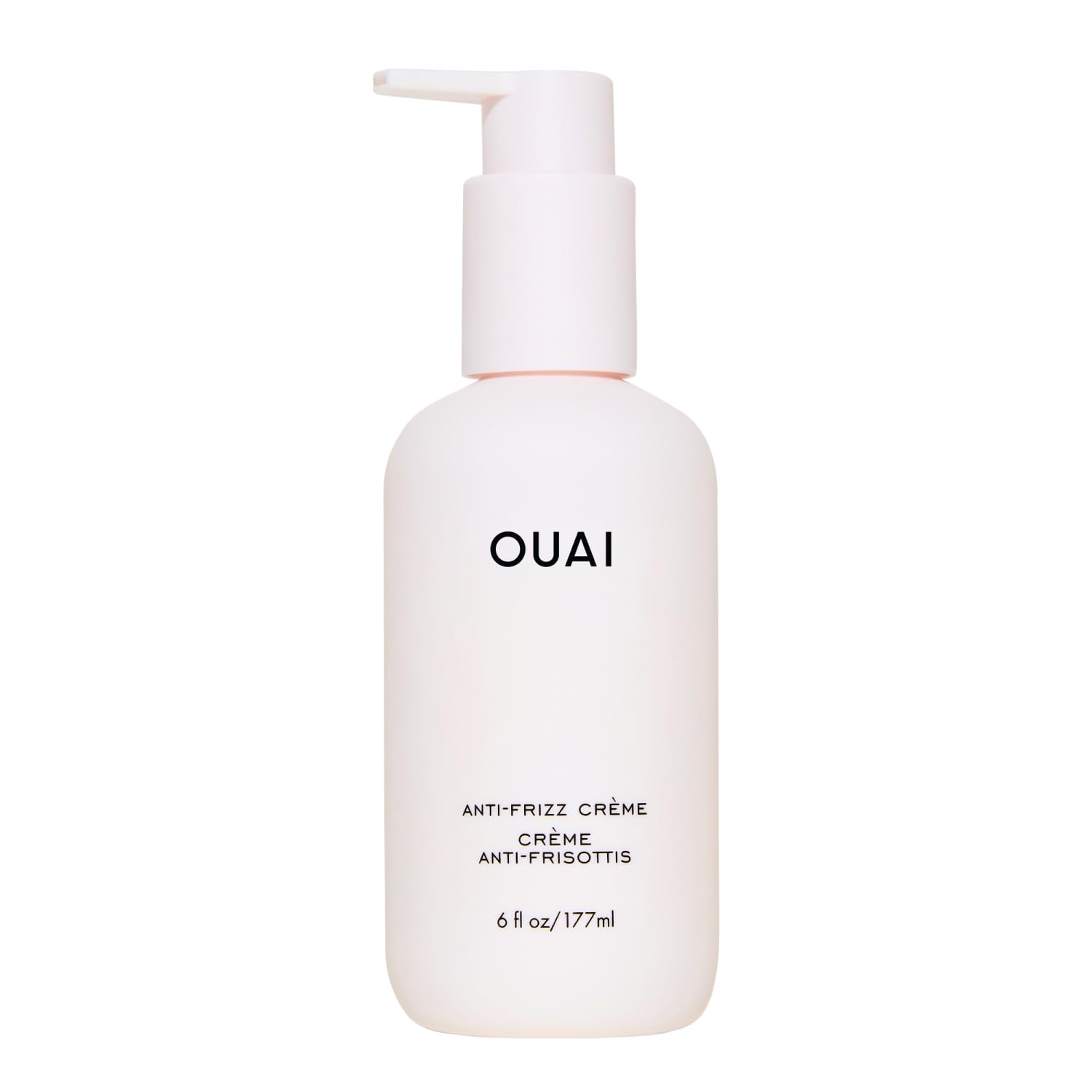 OUAI bote frontal de Anti Frizz Cream mostrando tamaño y etiquetado beneficioso