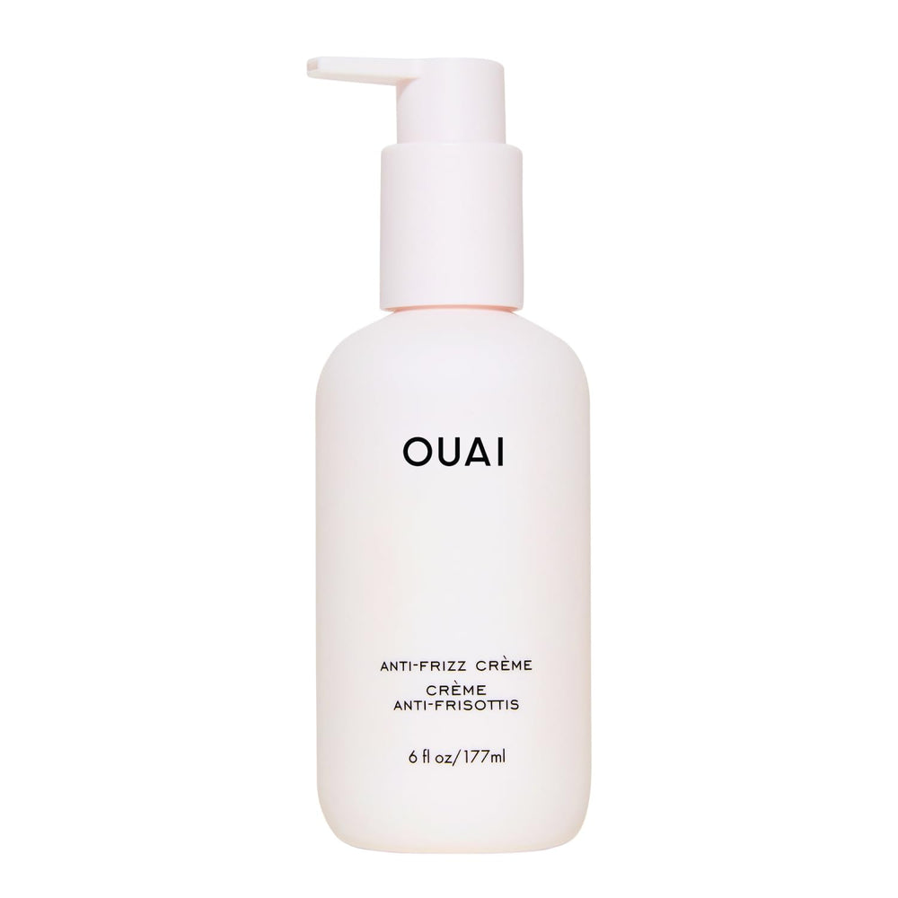 OUAI bote frontal de Anti Frizz Cream mostrando tamaño y etiquetado beneficioso