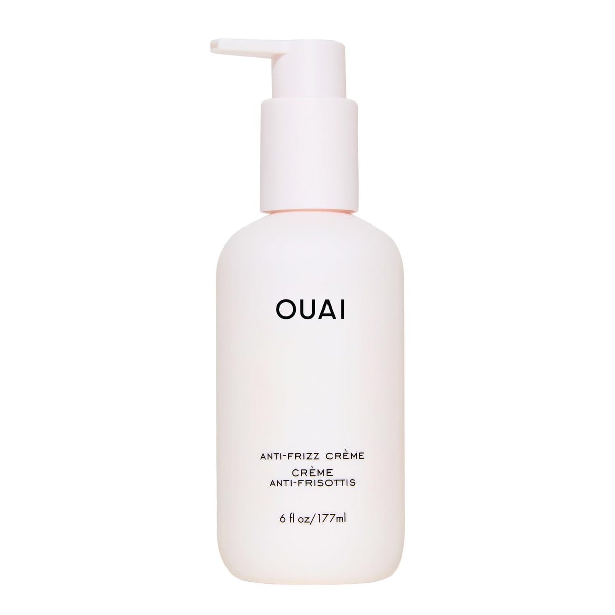 OUAI bote frontal de Anti Frizz Cream mostrando tamaño y etiquetado beneficioso