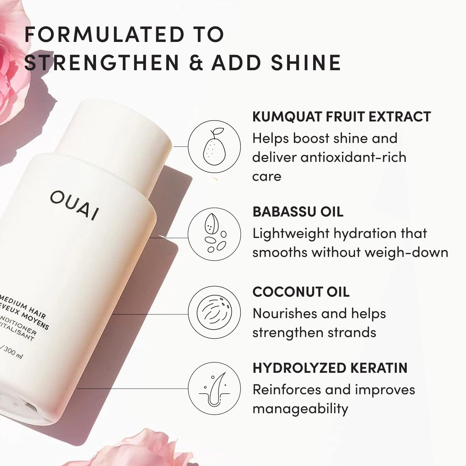 OUAI comparación de tamaño 10 fl oz, volumen práctico para viajes y uso diario