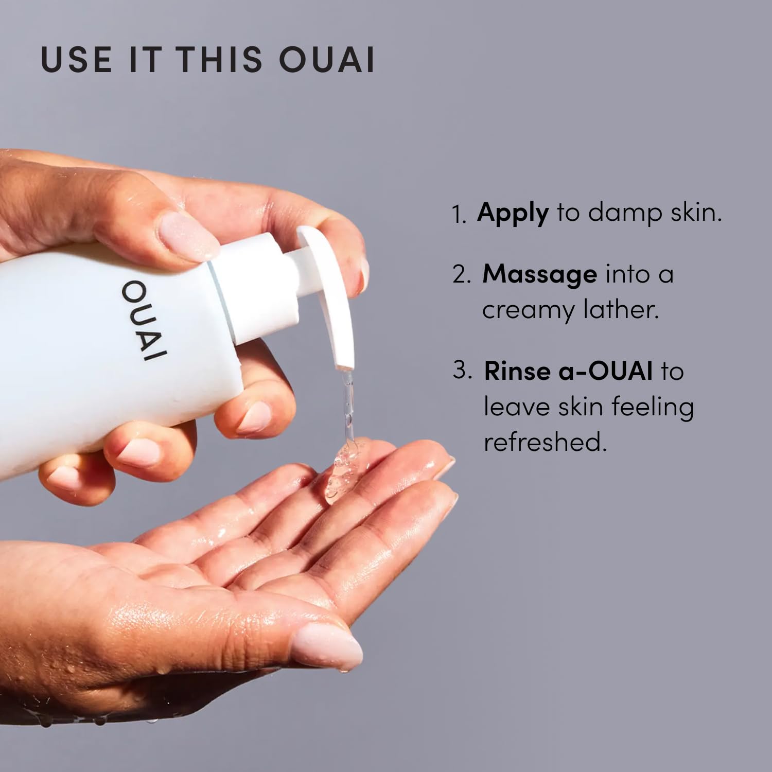 OUAI espuma cremosa sobre piel que facilita masaje y aclarado